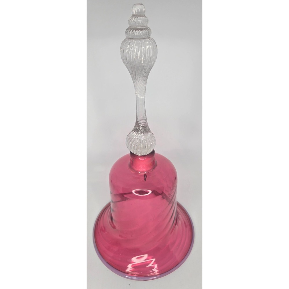 Gorgeous Antique Victorian Cranberry Swirl Glass Large Wedding Bell 13"